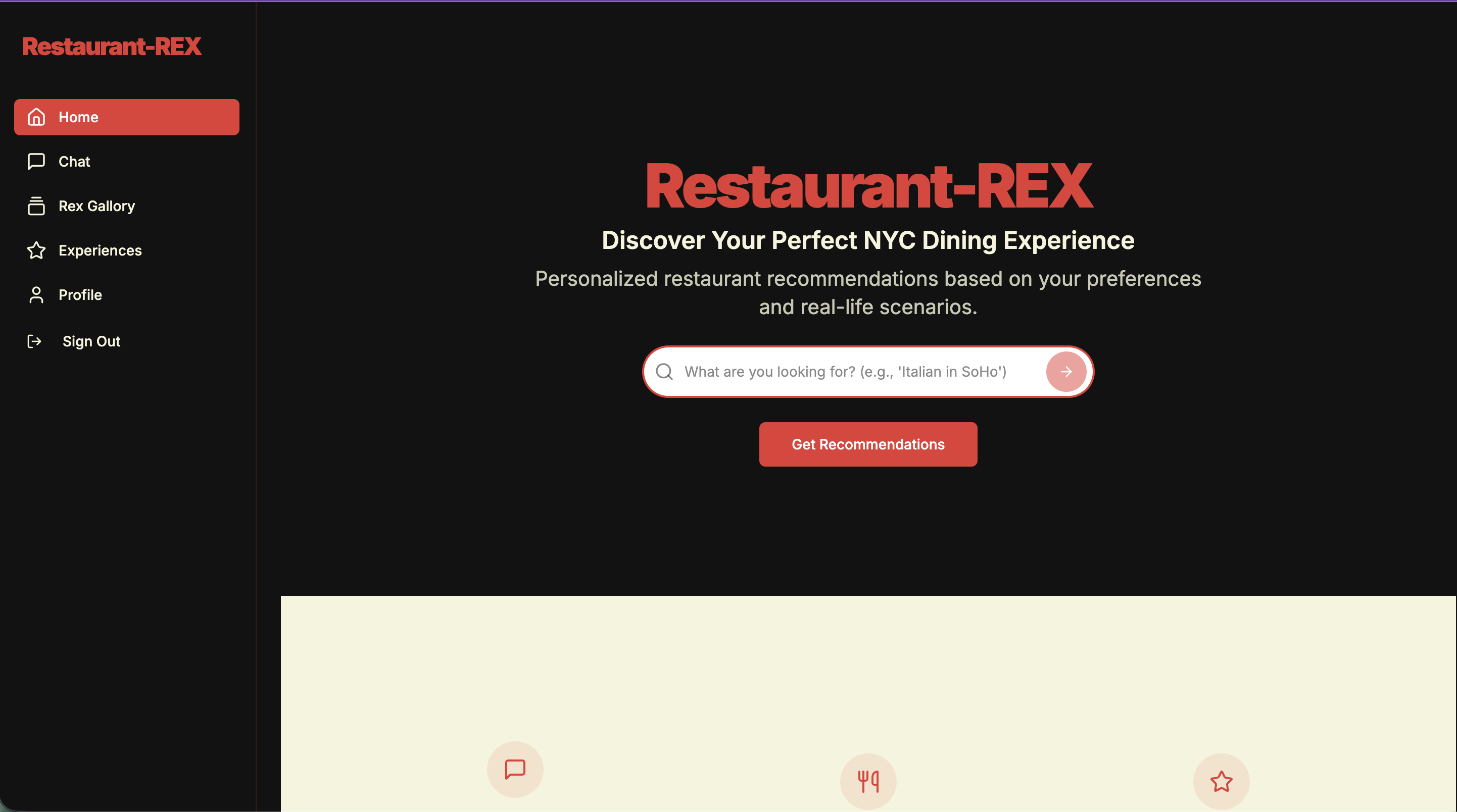 Restaurant-REX landing page hero experience