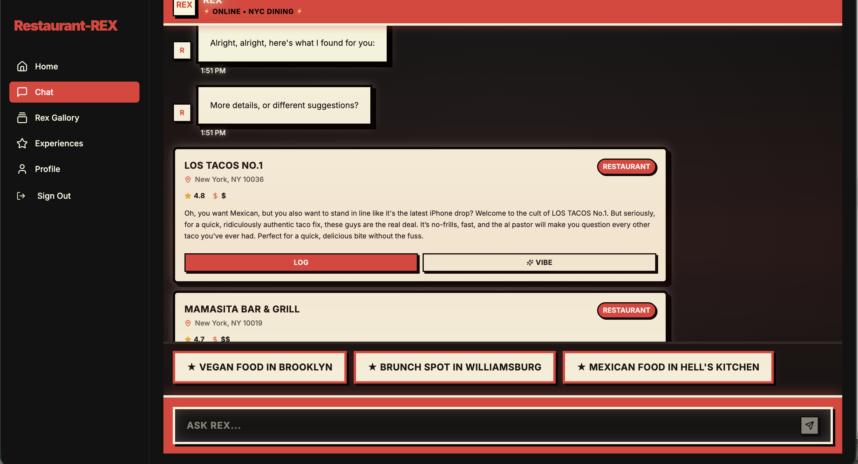 Recommendation results with cards