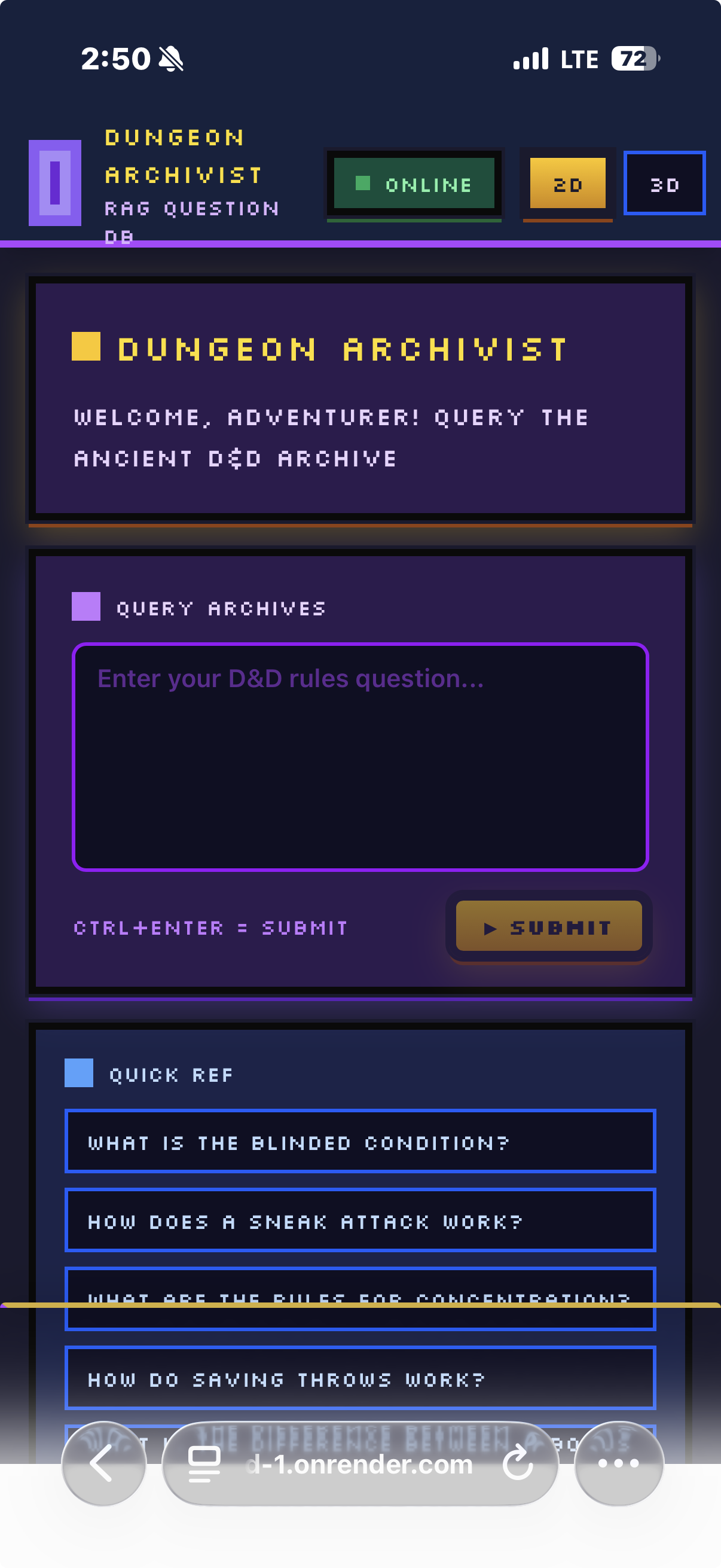 Mobile view with full 3D scene and bottom drawer open